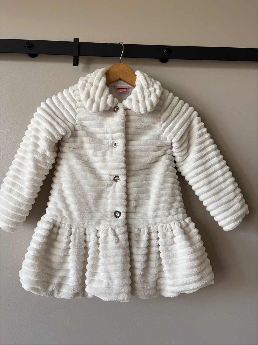 Juicy Couture White Ribbed Peacoat with Flared Hem